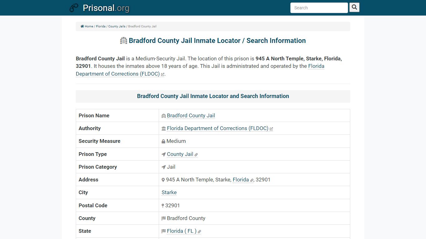 Bradford County Jail-Inmate Locator/Search Info, Phone ...