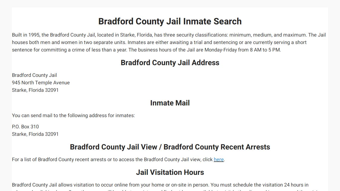 Bradford County Jail Inmate Search